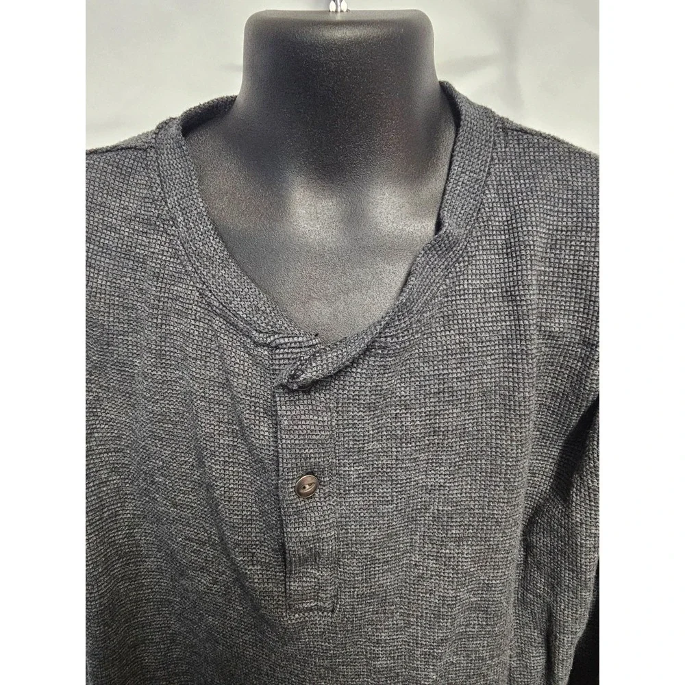 The Children's Place Boys L 10/12 Henley Thermal Long Sleeve Waffle Knit Gray